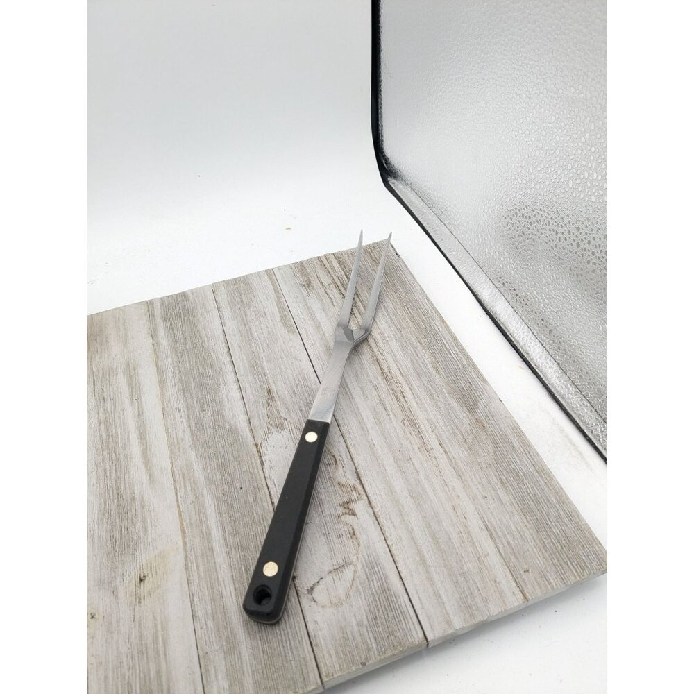 Vintage Flint Arrowhead Stainless USA Serving Meat Fork 12" Black Handle USA